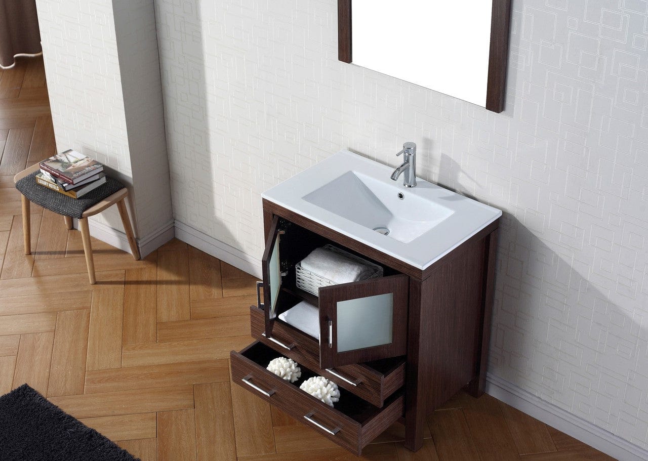 Virtu USA Dior 30 Single Bathroom Vanity Set in Espresso w/ Ceramic Counter-Top | Integrated Sink