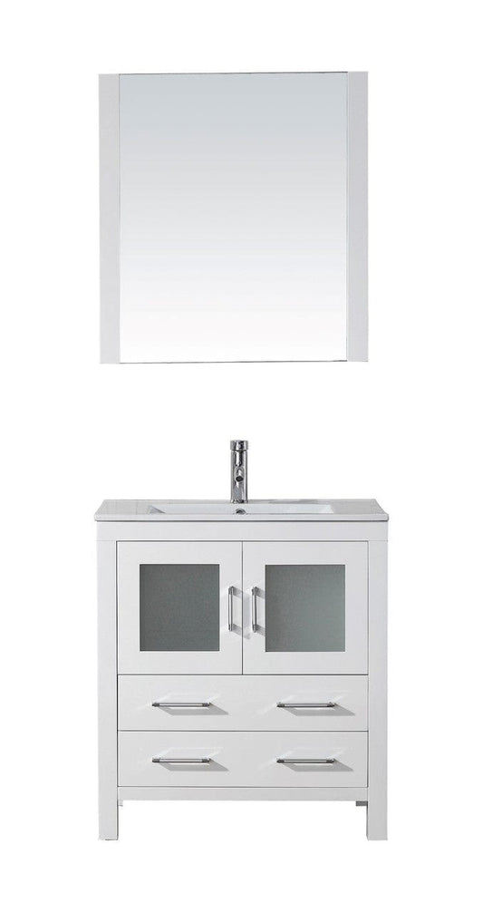 Virtu USA Dior 30" Single Bathroom Vanity Cabinet Set in White w/ Ceramic Counter-Top