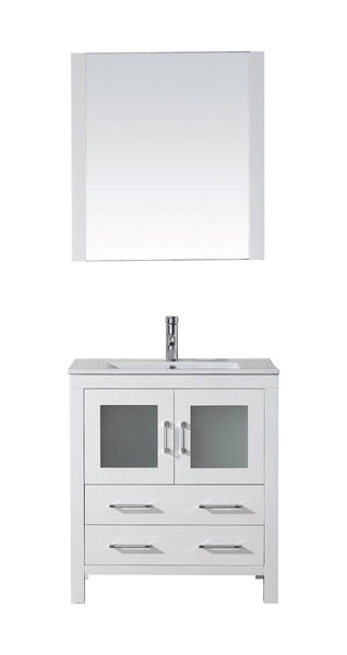 Virtu USA Dior 30 Single Bathroom Vanity Cabinet Set in White w/ Ceramic Counter-Top