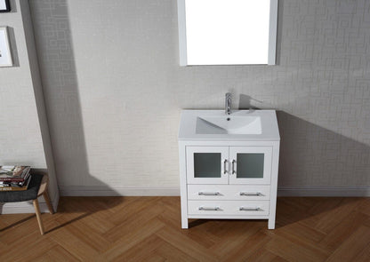 Virtu USA Dior 30 Single Bathroom Vanity Set in White w/ Ceramic Counter-Top | Integrated Sink