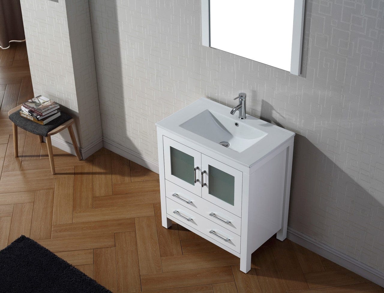 Virtu USA Dior 30 Single Bathroom Vanity Set in White w/ Ceramic Counter-Top | Integrated Sink