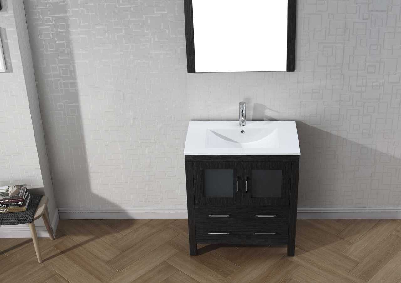 Virtu USA Dior 30 Single Bathroom Vanity Set in Zebra Grey w/ Ceramic Counter-Top | Integrated Sink