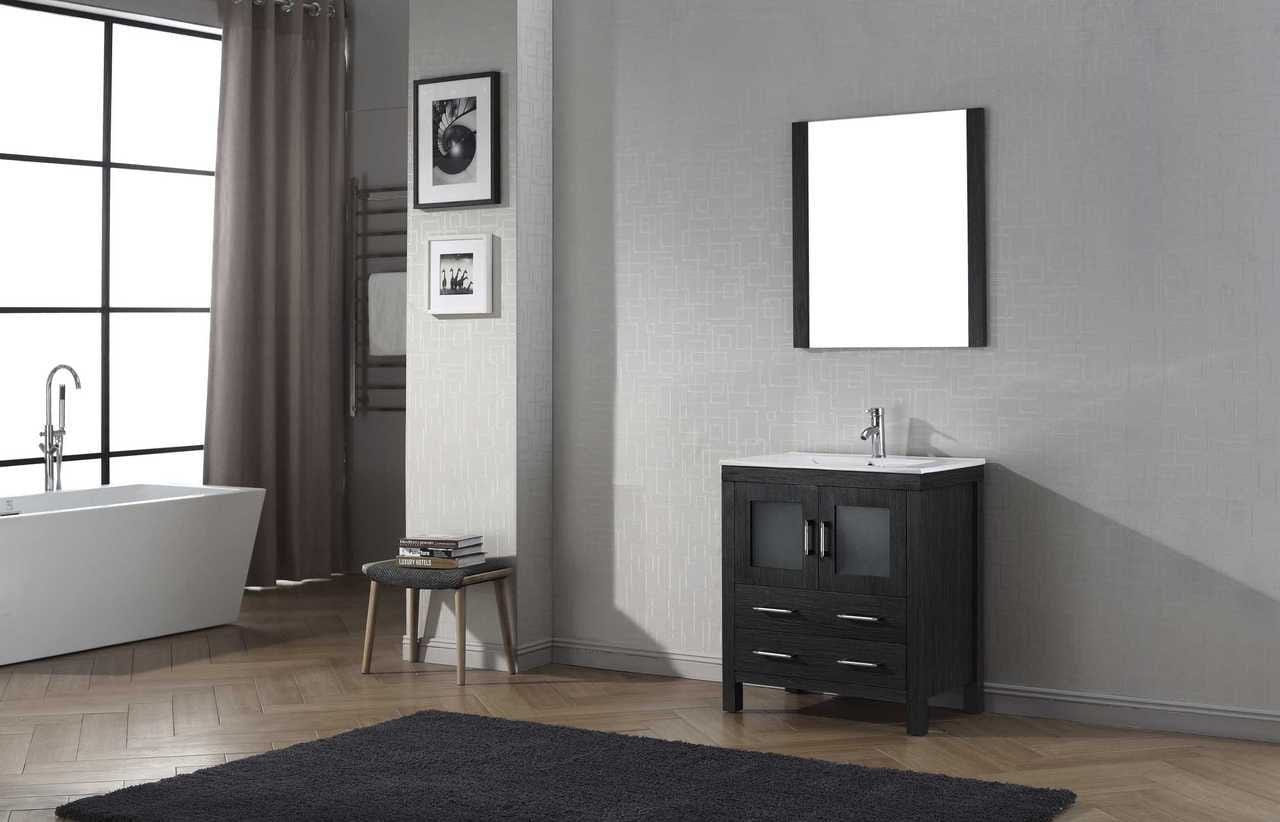 Virtu USA Dior 30 Single Bathroom Vanity Set in Zebra Grey w/ Ceramic Counter-Top | Integrated Sink
