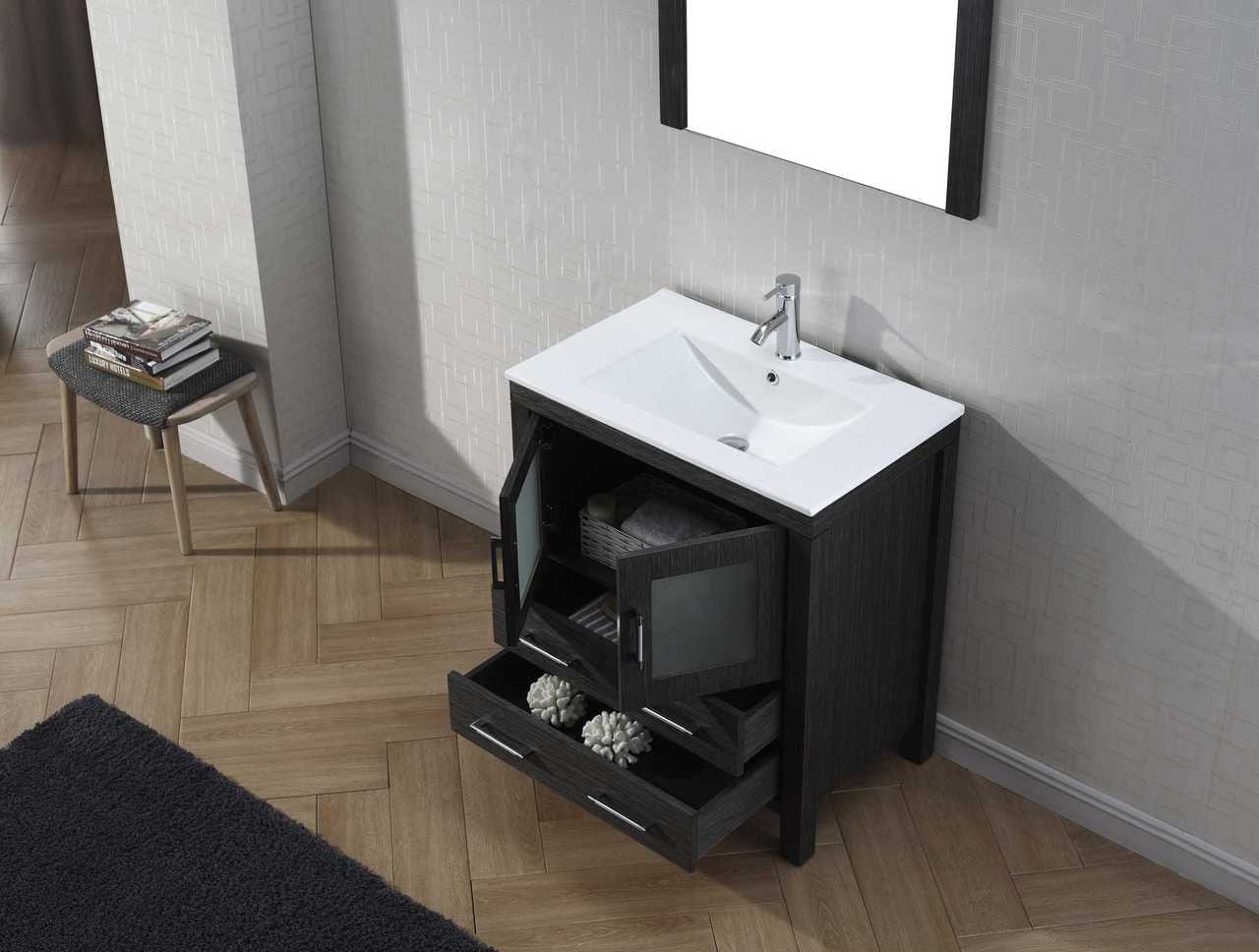 Virtu USA Dior 30 Single Bathroom Vanity Set in Zebra Grey w/ Ceramic Counter-Top | Integrated Sink