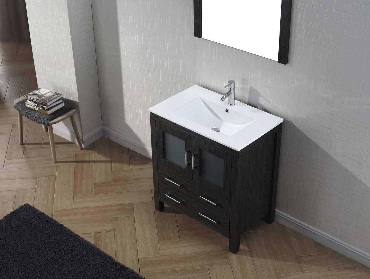 Virtu USA Dior 30 Single Bathroom Vanity Set in Zebra Grey w/ Ceramic Counter-Top | Integrated Sink