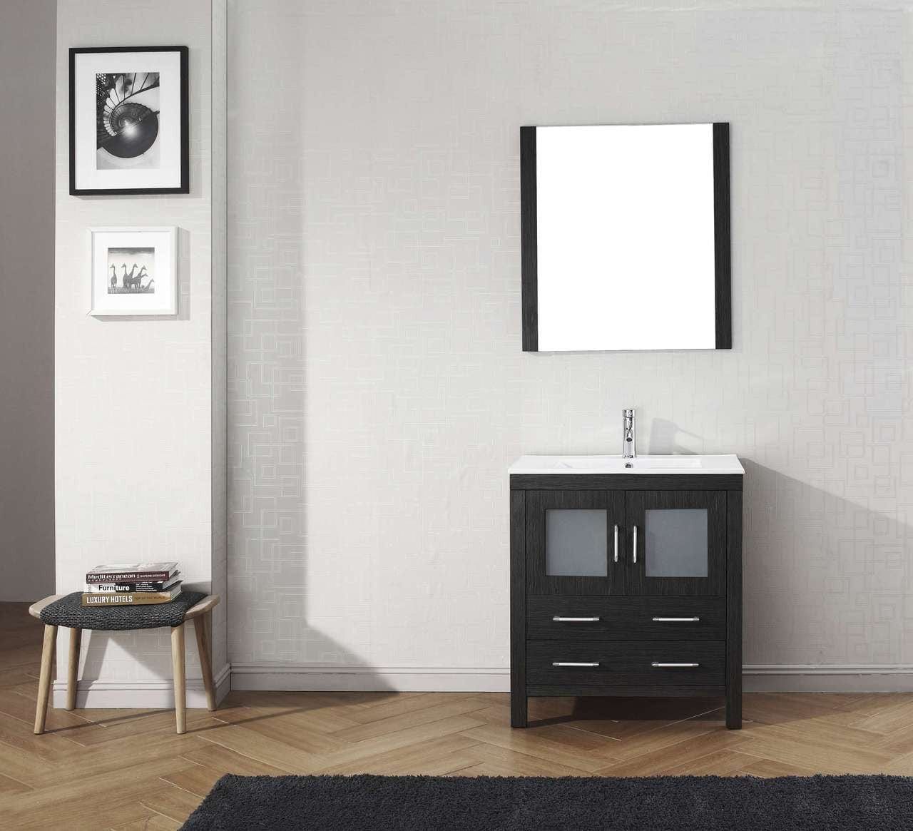 Virtu USA Dior 30 Single Bathroom Vanity Set in Zebra Grey w/ Ceramic Counter-Top | Integrated Sink