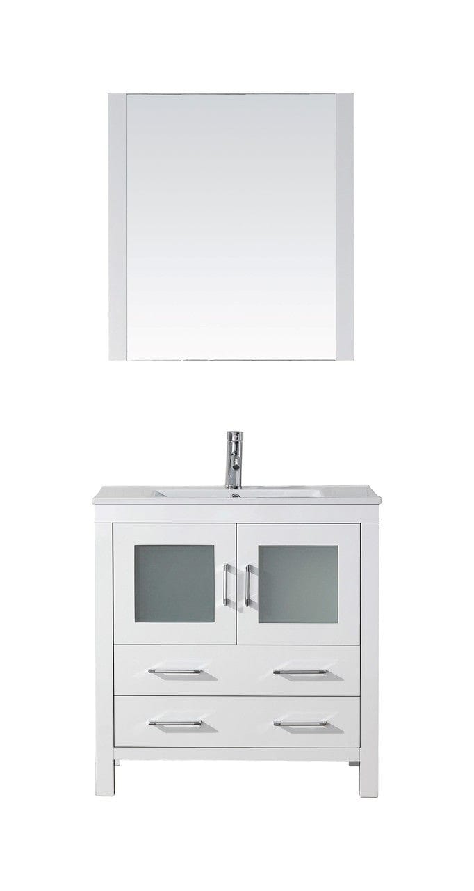 Virtu USA Dior 32" Single Bathroom Vanity Cabinet Set in White w/ Ceramic Counter-Top