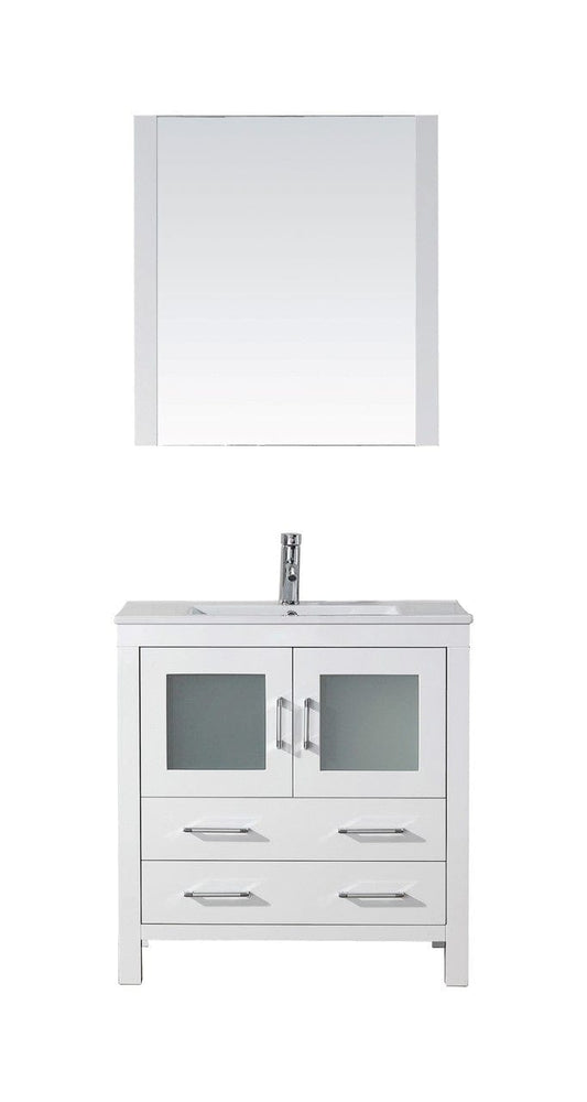 Virtu USA Dior 32" Single Bathroom Vanity Cabinet Set in White w/ Ceramic Counter-Top