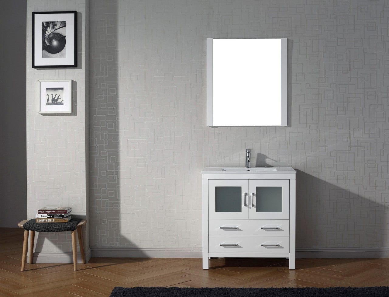 Virtu USA Dior 32" Single Bathroom Vanity Cabinet Set in White w/ Ceramic Counter-Top