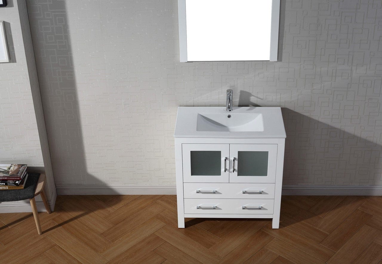 Virtu USA Dior 32 Single Bathroom Vanity Set in White w/ Ceramic Counter-Top | Integrated Sink