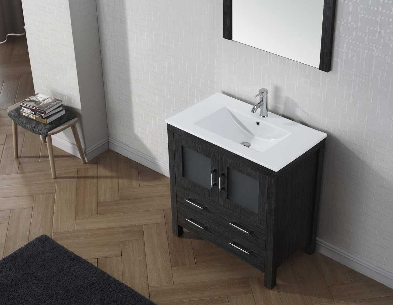 Virtu USA Dior 32 Single Bathroom Vanity Set in Zebra Grey w/ Ceramic Counter-Top | Integrated Sink