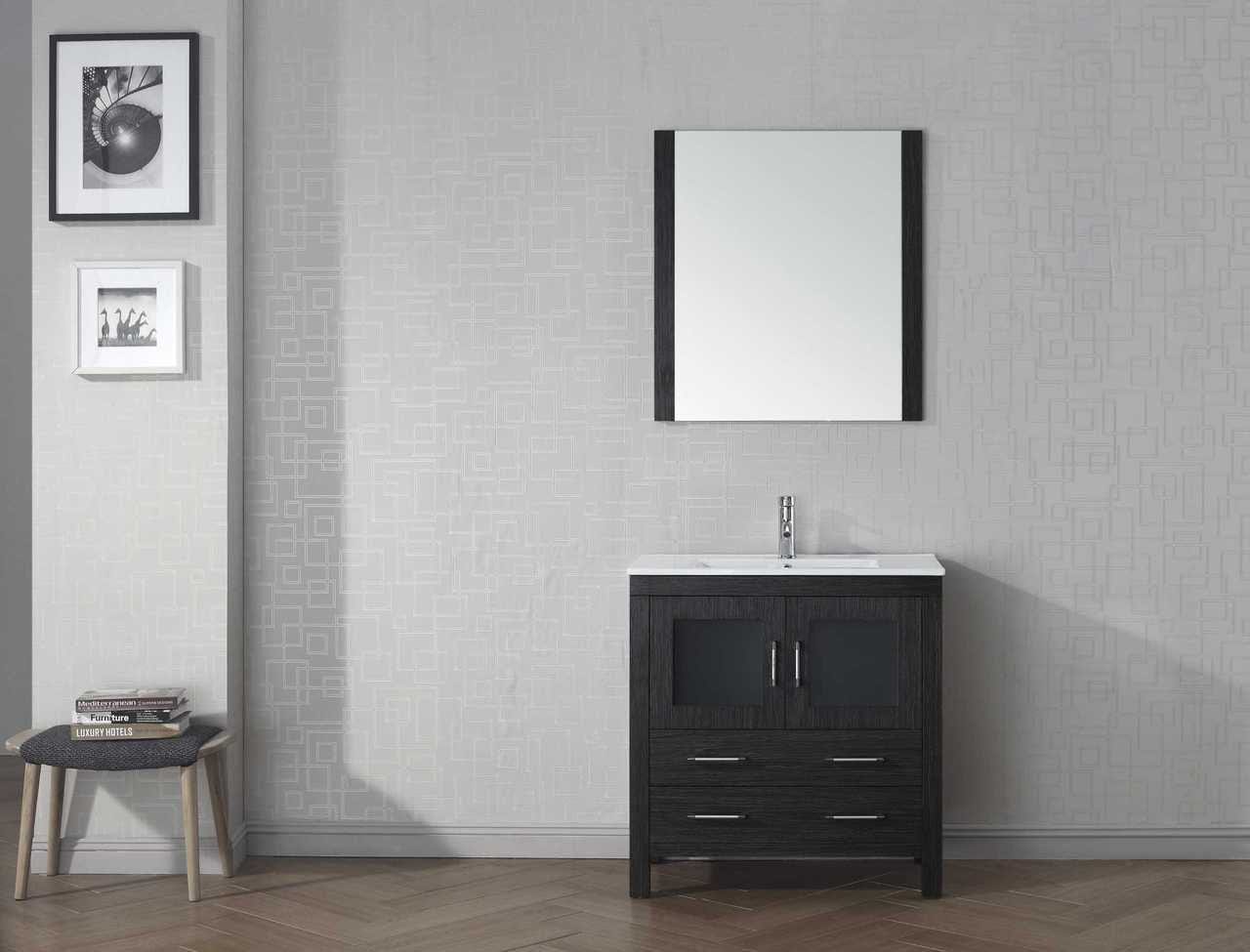 Virtu USA Dior 32 Single Bathroom Vanity Set in Zebra Grey w/ Ceramic Counter-Top | Integrated Sink