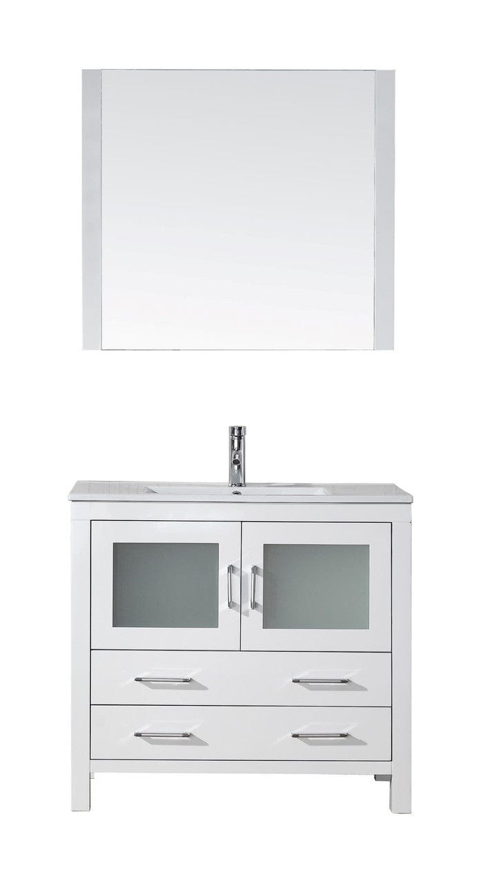 Virtu USA Dior 36" Single Bathroom Vanity Cabinet Set in White w/ Ceramic Counter-Top