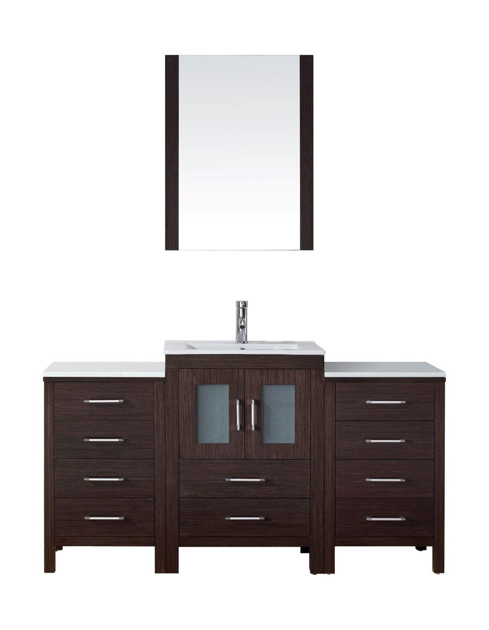 Virtu USA Dior 60" Single Bathroom Vanity Cabinet Set in Espresso w/ Ceramic Counter-Top