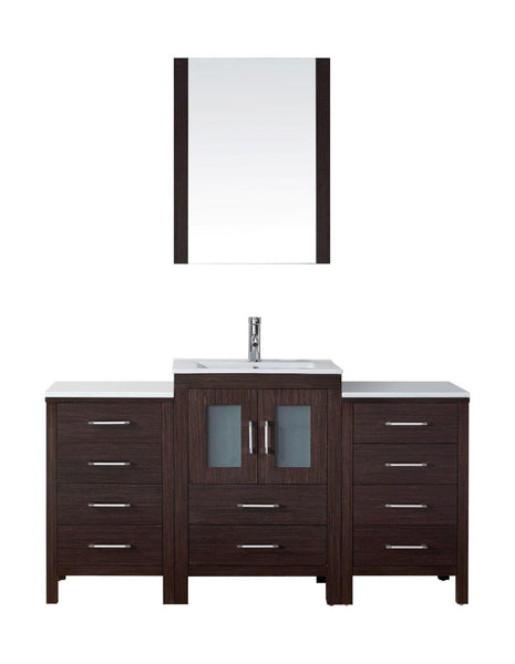 Virtu USA Dior 60 Single Bathroom Vanity Cabinet Set in Espresso w/ Ceramic Counter-Top