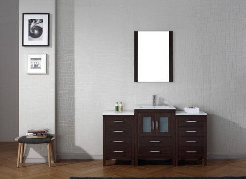 Virtu USA Dior 60" Single Bathroom Vanity Cabinet Set in Espresso w/ Ceramic Counter-Top