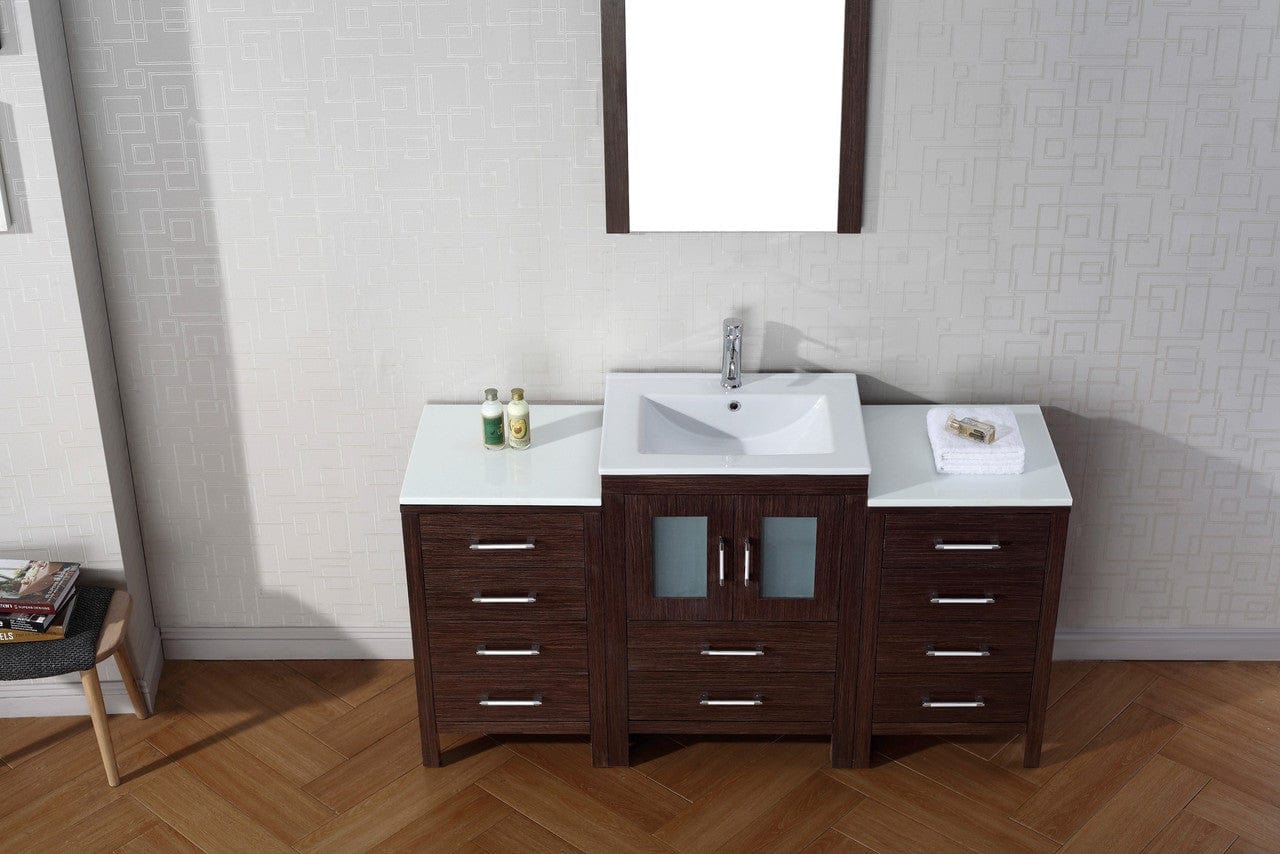 Virtu USA Dior 60 Single Bathroom Vanity Set in Espresso w/ Ceramic Counter-Top | Integrated Sink