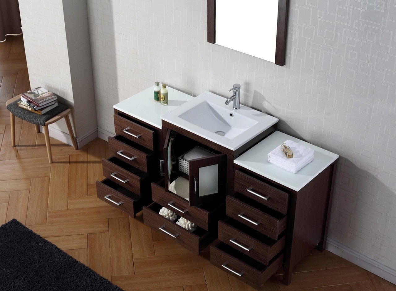 Virtu USA Dior 60 Single Bathroom Vanity Set in Espresso w/ Ceramic Counter-Top | Integrated Sink