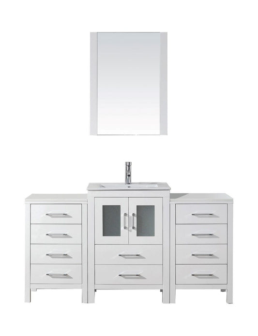 Virtu USA Dior 60" Single Bathroom Vanity Cabinet Set in White w/ Ceramic Counter-Top