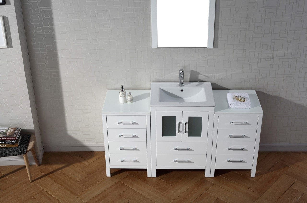 Virtu USA Dior 60 Single Bathroom Vanity Set in White w/ Ceramic Counter-Top | Integrated Sink