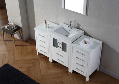 Virtu USA Dior 60 Single Bathroom Vanity Set in White w/ Ceramic Counter-Top | Integrated Sink