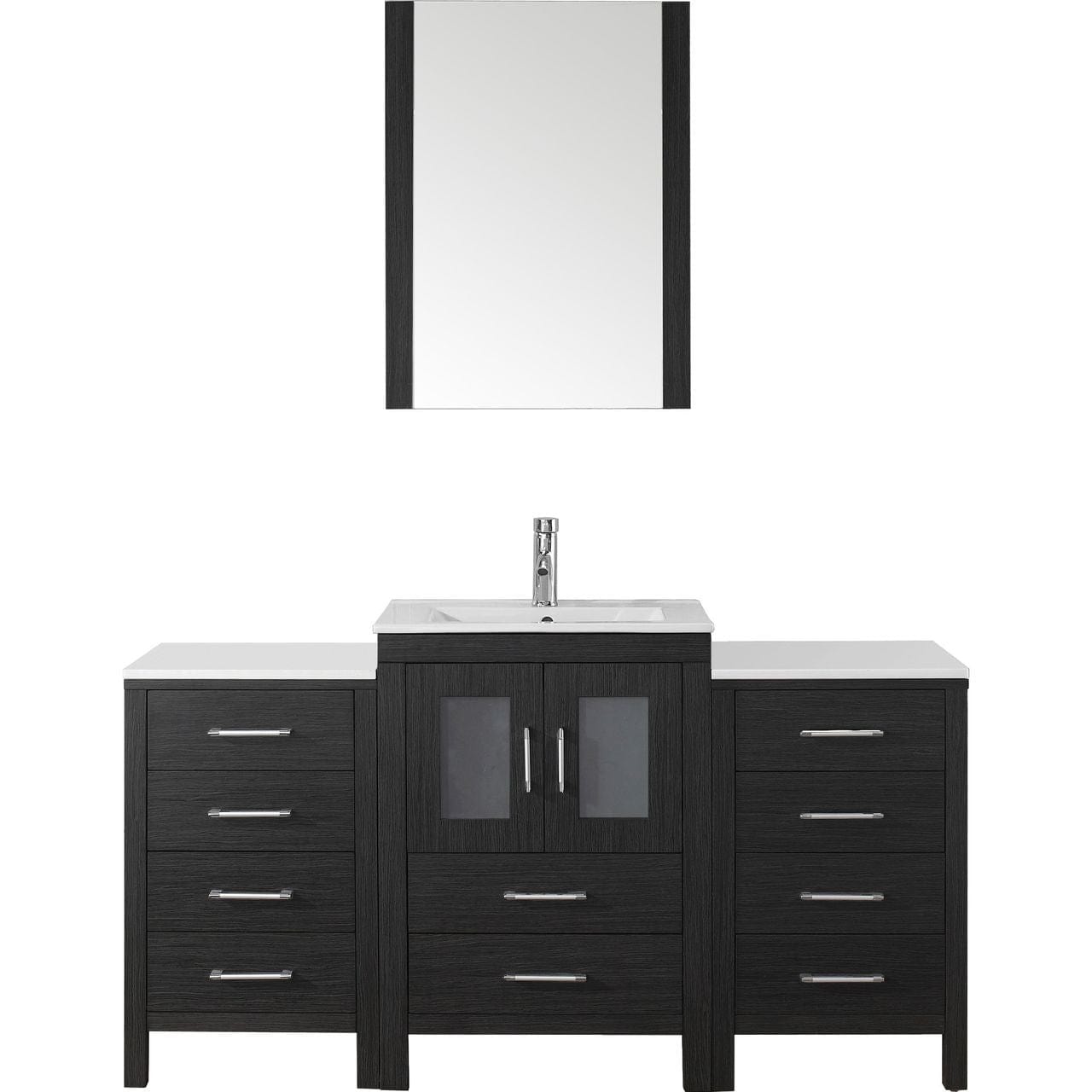 Virtu USA Dior 60 Single Bathroom Vanity Set in Zebra Grey w/ Ceramic Counter-Top | Integrated Sink