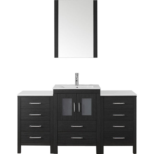 Virtu USA Dior 60 Single Bathroom Vanity Set in Zebra Grey w/ Ceramic Counter-Top | Integrated Sink