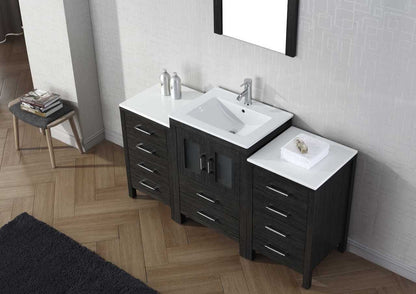 Virtu USA Dior 60 Single Bathroom Vanity Set in Zebra Grey w/ Ceramic Counter-Top | Integrated Sink