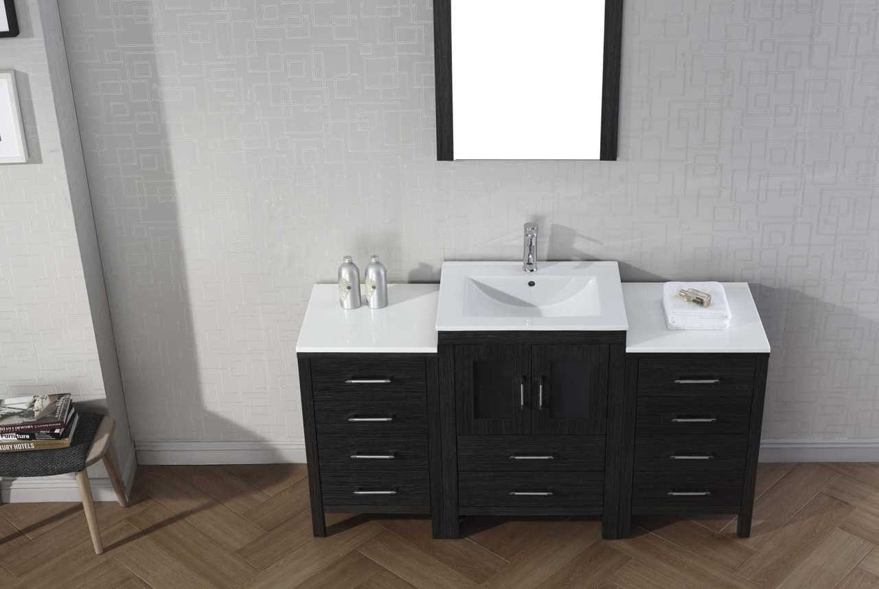 Virtu USA Dior 60 Single Bathroom Vanity Set in Zebra Grey w/ Ceramic Counter-Top | Integrated Sink