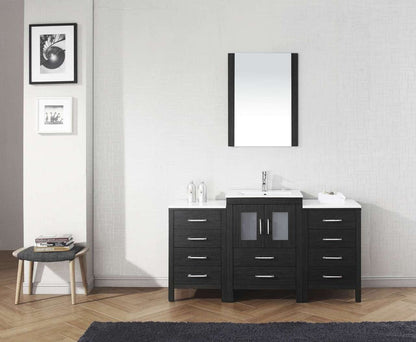 Virtu USA Dior 60 Single Bathroom Vanity Set in Zebra Grey w/ Ceramic Counter-Top | Integrated Sink