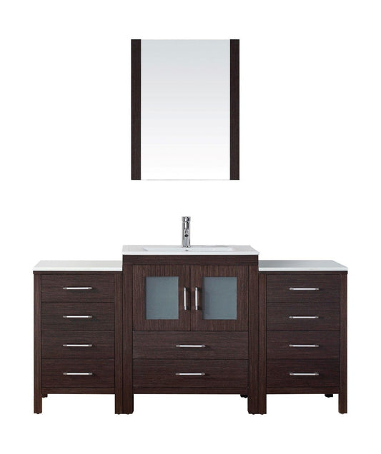 Virtu USA Dior 64" Single Bathroom Vanity Cabinet Set in Espresso w/ Ceramic Counter-Top