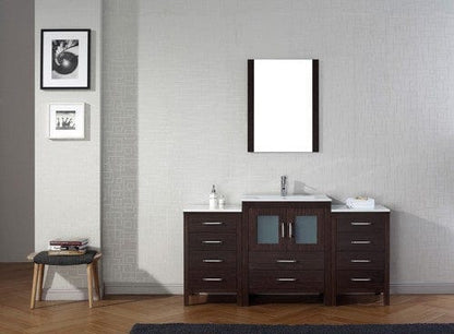 Virtu USA Dior 64" Single Bathroom Vanity Cabinet Set in Espresso w/ Ceramic Counter-Top