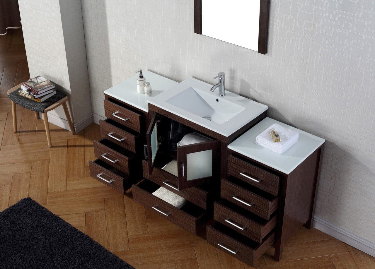 Virtu USA Dior 64 Single Bathroom Vanity Set in Espresso w/ Ceramic Counter-Top | Integrated Sink