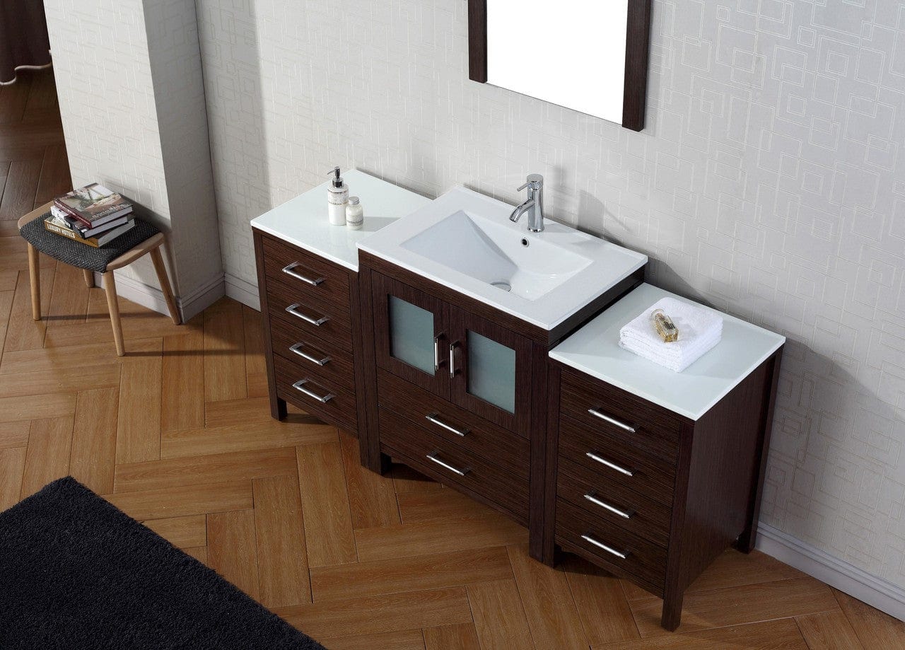 Virtu USA Dior 64 Single Bathroom Vanity Set in Espresso w/ Ceramic Counter-Top | Integrated Sink