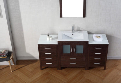 Virtu USA Dior 64 Single Bathroom Vanity Set in Espresso w/ Ceramic Counter-Top | Integrated Sink