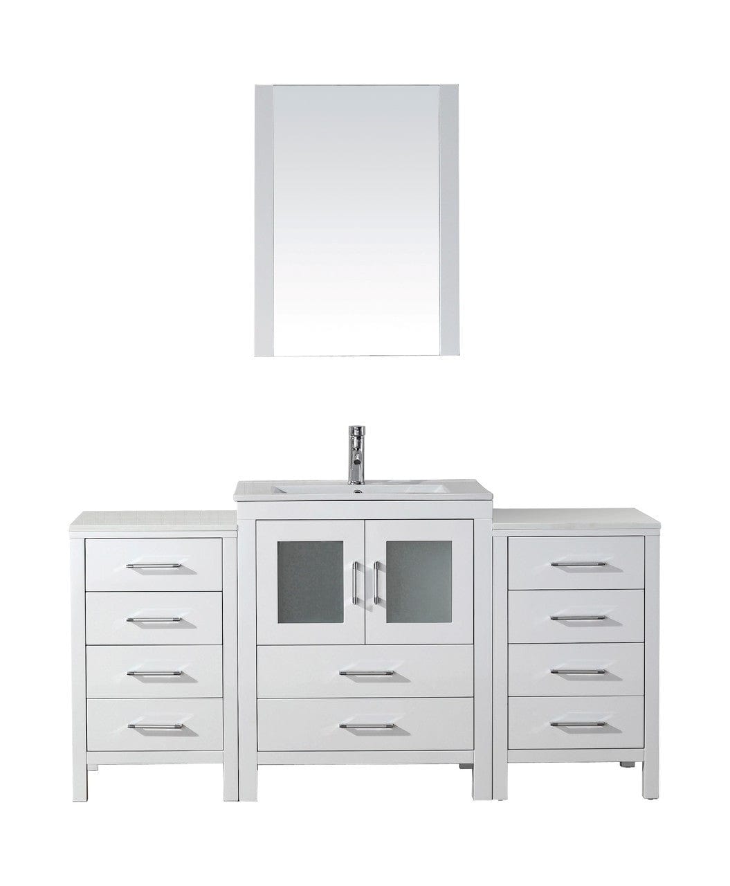 Virtu USA Dior 64" Single Bathroom Vanity Cabinet Set in White w/ Ceramic Counter-Top