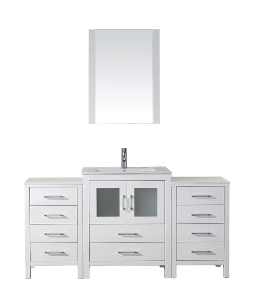 Virtu USA Dior 64 Single Bathroom Vanity Cabinet Set in White w/ Ceramic Counter-Top