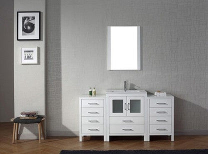 Virtu USA Dior 64" Single Bathroom Vanity Cabinet Set in White w/ Ceramic Counter-Top