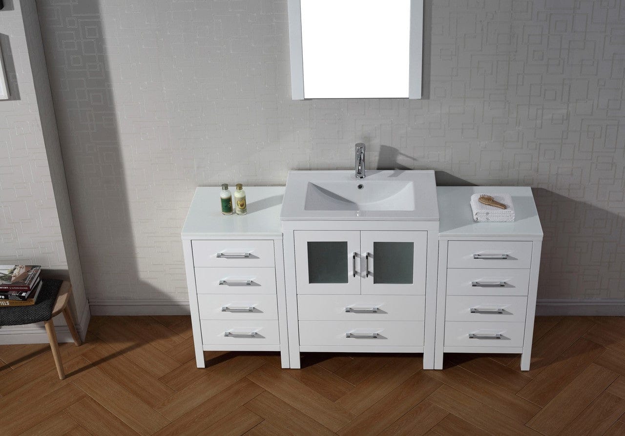 Virtu USA Dior 64 Single Bathroom Vanity Set in White w/ Ceramic Counter-Top | Integrated Sink