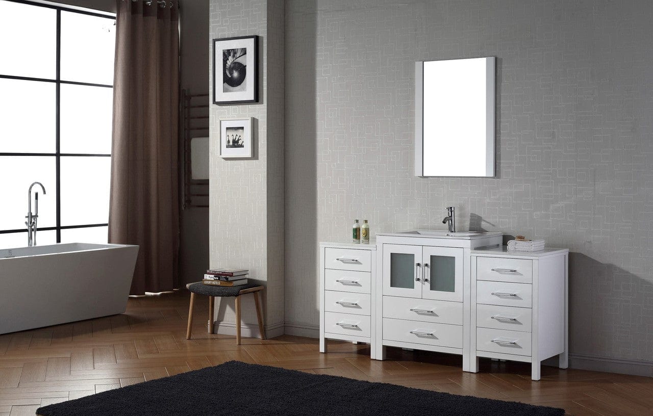 Virtu USA Dior 64 Single Bathroom Vanity Set in White w/ Ceramic Counter-Top | Integrated Sink