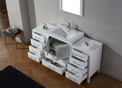 Virtu USA Dior 64 Single Bathroom Vanity Set in White w/ Ceramic Counter-Top | Integrated Sink