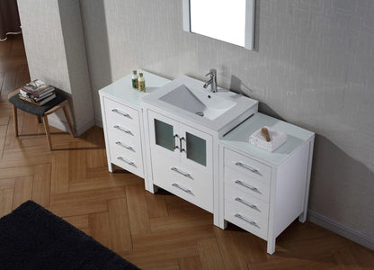 Virtu USA Dior 64 Single Bathroom Vanity Set in White w/ Ceramic Counter-Top | Integrated Sink