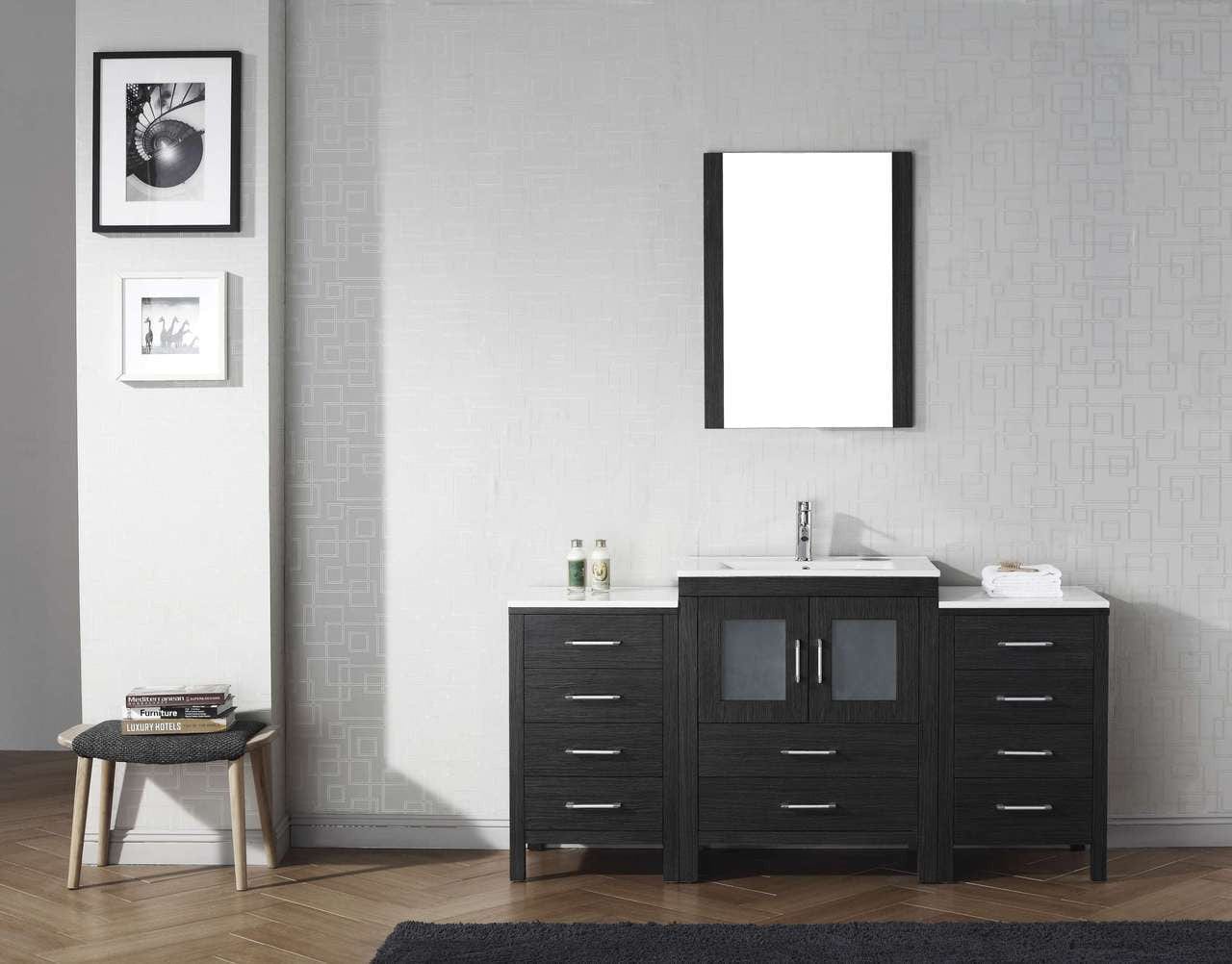 Virtu USA Dior 64 Single Bathroom Vanity Set in Zebra Grey w/ Ceramic Counter-Top | Integrated Sink