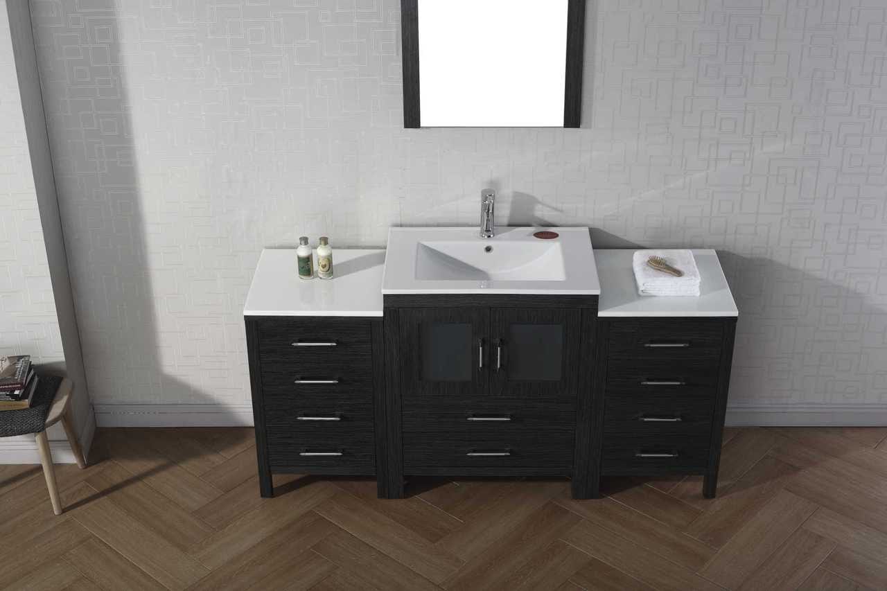 Virtu USA Dior 64 Single Bathroom Vanity Set in Zebra Grey w/ Ceramic Counter-Top | Integrated Sink