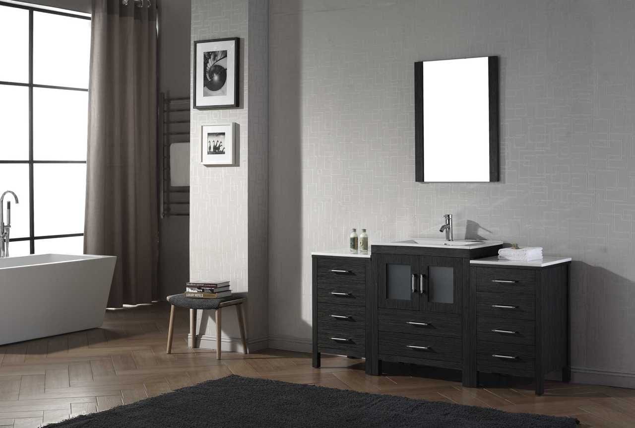 Virtu USA Dior 64 Single Bathroom Vanity Set in Zebra Grey w/ Ceramic Counter-Top | Integrated Sink