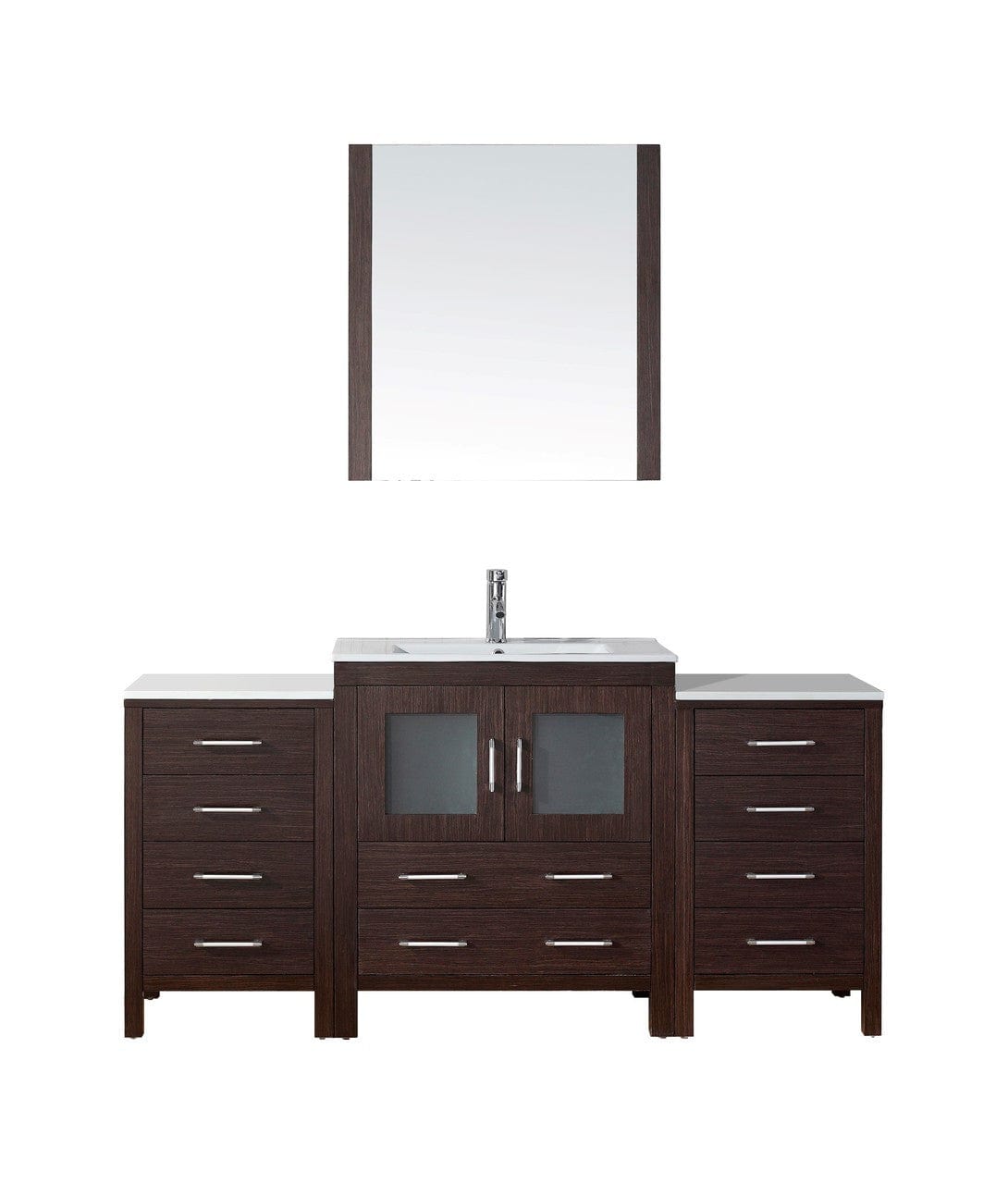 Virtu USA Dior 66" Single Bathroom Vanity Cabinet Set in Espresso w/ Ceramic Counter-Top