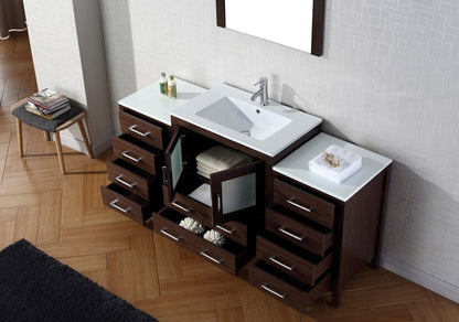 Virtu USA Dior 66 Single Bathroom Vanity Set in Espresso w/ Ceramic Counter-Top | Integrated Sink