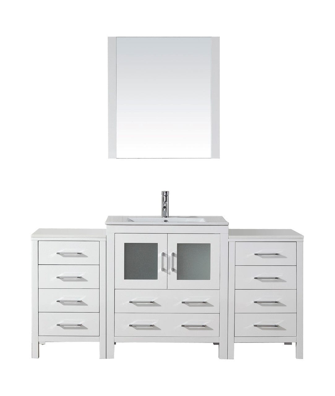 Virtu USA Dior 66 Single Bathroom Vanity Set in White w/ Ceramic Counter-Top | Integrated Sink