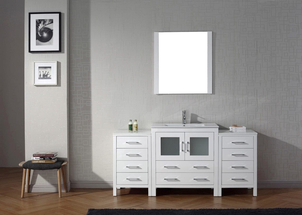 Virtu USA Dior 66 Single Bathroom Vanity Set in White w/ Ceramic Counter-Top | Integrated Sink