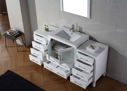 Virtu USA Dior 66 Single Bathroom Vanity Set in White w/ Ceramic Counter-Top | Integrated Sink